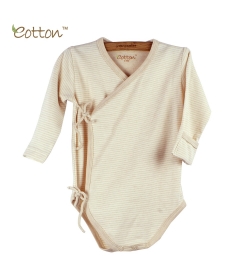Eotton 100%有機棉嬰兒間條長袖三角爬和尚袍